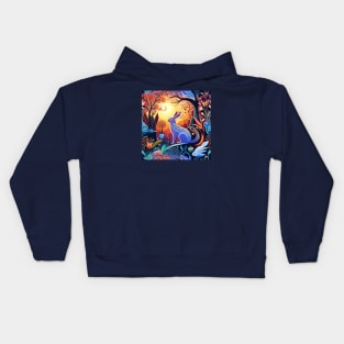 Cute Abstract Flowers and Purple Rabbit Dreaming in Moonlight Kids Hoodie